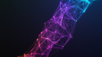 Poster - A modern digital art piece showing the intersection of geometry and technology, with wireframe shapes and neon colors,