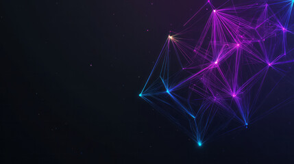Poster - A modern digital art piece showing the intersection of geometry and technology, with wireframe shapes and neon colors,