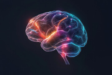 Poster - An abstract illustration of the human brain with colorful neural connections, representing cognitive processes and mental health,