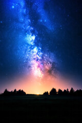 Poster - A peaceful night sky scene with visible constellations and a glowing Milky Way, emphasizing the study of astrophysics and cosmic phenomena,