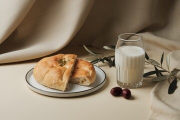 Sticker - Flatbread with Milk and Olives A Simple Breakfast