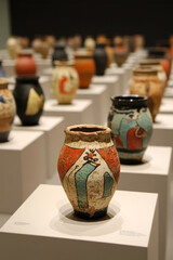 Poster - A serene museum exhibit showcasing ancient pottery and artifacts, highlighting the historical and cultural aspects of art history,
