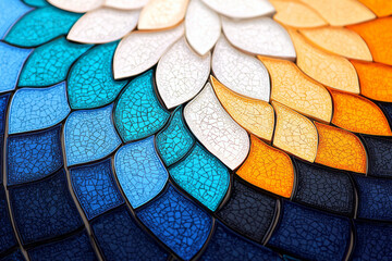 Poster - A detailed close-up of a mosaic artwork, featuring tiny tiles arranged in intricate patterns and vibrant colors to create a stunning image,