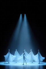 Poster - A dynamic image of a ballet performance on stage, with dancers in graceful motion and flowing costumes under soft lighting,
