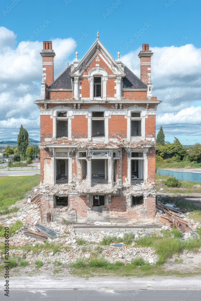 A series of images showing the gradual decline of a historic building ...
