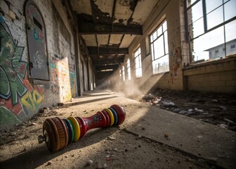 Poster - Colorful Pepper Mill Grinder in Abandoned Urban Setting - Stock Photo