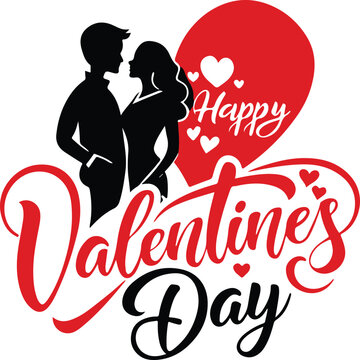 happy valentines day, A Couple are kissing graphics and Happy valentines Day text typography with calligraphy font isolated on white