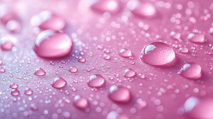 Poster - Water drops a pale pink background creating an abstract design with a soft yet fresh aesthetic featuring a realistic texture of dewy bubbles on a moist surface