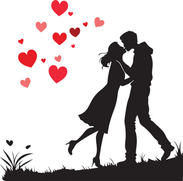 silhouette of a couple,silhouette of couple kissing, Valentines day celebration, Happy valentine's day, 14 February world valentines day, vector art with white background 