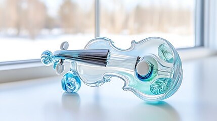 Wall Mural - Glass Violin Art Decor  Blue Teal Abstract Music Instrument