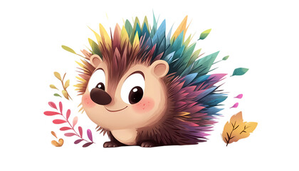 Wall Mural - Adorable Rainbow Hedgehog Illustration Cute Cartoon Animal Design dark tiny happy image fauna sweet 