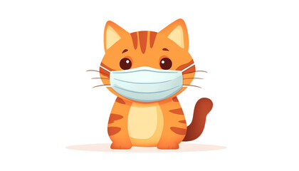 Wall Mural - Cute Orange Kitten Wearing Protective Face Mask Illustration cat pet art fun icon care baby image   