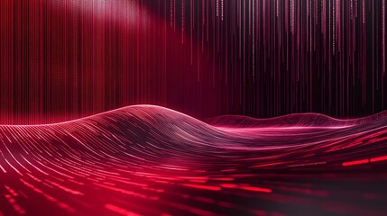 Fototapete - Binary code background, black and red color matrix, with lines creating a technological atmosphere