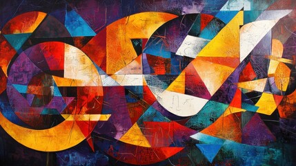 Poster - A colorful abstract painting with a lot of different shapes and colors