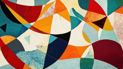 Poster - A colorful abstract painting with a blue and green background and red, yellow