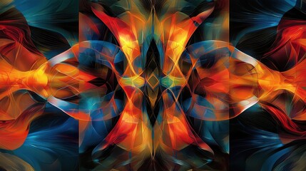 Poster - A colorful abstract painting with a blue and orange swirl