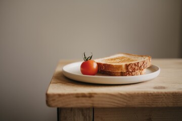 Wall Mural - Simple breakfast toast and cherry tomato on plate