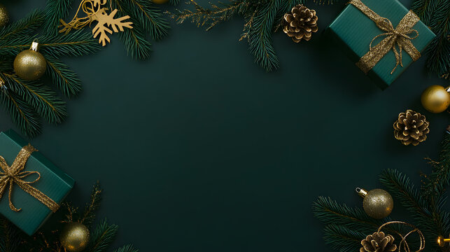 Christmas and New Year background with a green color scheme, space for text