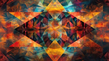 Poster - A colorful abstract painting with a triangle and a diamond in the center