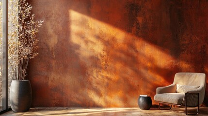 Poster - A room with a tan couch and a black vase