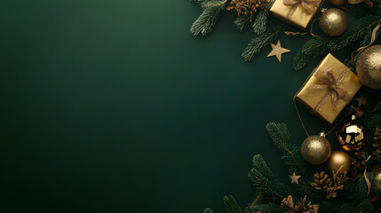 Leinwandbilder - Christmas and New Year background with a green color scheme, space for text