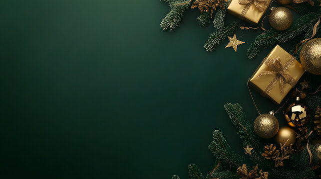 Christmas and New Year background with a green color scheme, space for text
