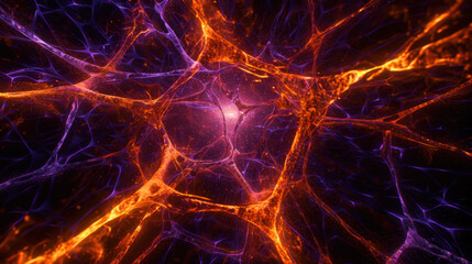 Poster - vibrant abstract representation of neural connections, showcasing intricate patterns in orange and p