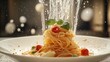 © Futuristictech - Fresh Noodles Intertwined with Garnishes and Water Splashes