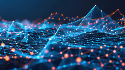Poster - vibrant digital landscape with interconnected nodes and lines, representing data flow and technology