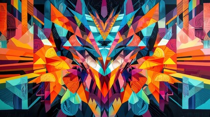 Poster - A colorful abstract painting with a lot of triangles and squares