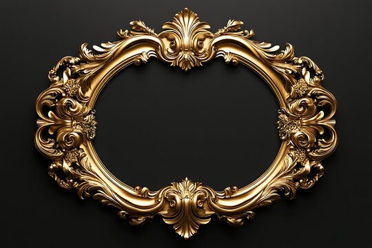 Luxurious Gold Ornate Oval Frame on a Dark Background