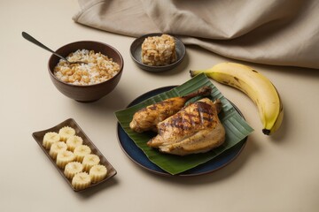 Wall Mural - Grilled Chicken Rice Banana and Sweet Treats Meal