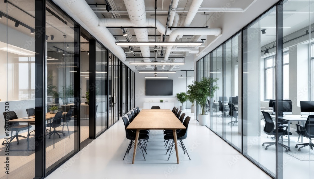 Modern Office Conference Room Design With Glass Walls Stock Photo ...