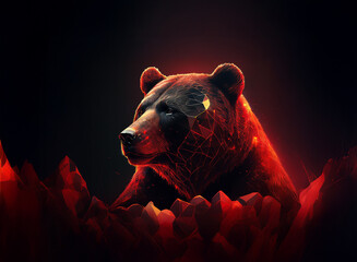 Aufkleber - Fiery, crystalline bear emerging from molten rock, glowing intensely against a dark background.  A powerful image of nature's raw energy.