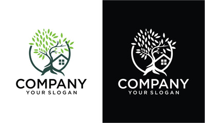 Aufkleber - Creative Green house logo design idea with leaf for garden house business

