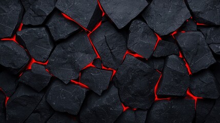 Wall Mural - Black and red background featuring a variety of rocks in different shapes and sizes