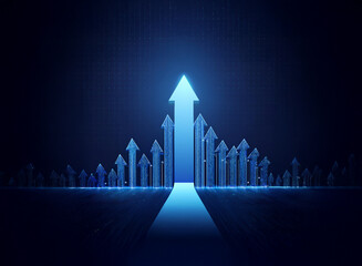 Aufkleber - glowing blue arrows ascend, symbolizing growth, progress, and a path to success. a bright arrow lead