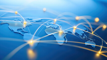 Poster - Global Network Connection Concept with Geographical Map and Digital Lines