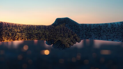 Poster - Digital Handshake Symbolizing Partnership and Cooperation in Technology Age