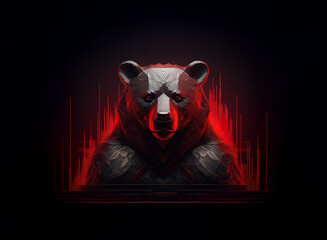 Aufkleber - A majestic black bear statue, rendered in a dark, dramatic style. Red energy lines accentuate the powerful creature, creating a visually striking contrast.