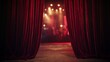 © utaem2022 - Red velvet curtains opening on blurred stage with musicians preparing