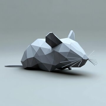 Low poly mouse model on gray surface. 3D model for illustration or graphic element use