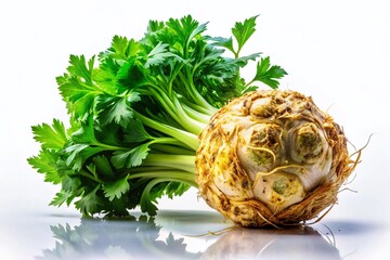 Canvas Print - Double Exposure Celery Root & Leaves: Organic Farm Fresh Produce Photo