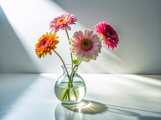 Wall Mural - Elegant Single Flower in Glass Vase, Isolated on White Background