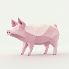 Wall Mural - Geometric, 3D pink pig standing on a neutral surface, art for a child project