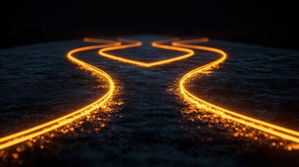 Wall Mural - Glowing Orange Light Trails on Dark Surface in Abstract Design