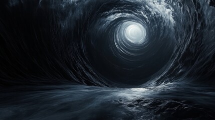Wall Mural - Dark Ocean Wave Forming Tunnel with Mysterious Light Center