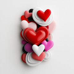 Poster - Modern geometric arrangement of colorful hearts in various sizes and shades on a light background creating a dynamic visual expression of love
