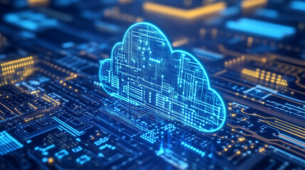 Poster - Digital cloud technology with circuit board design illustrating modern data storage solutions