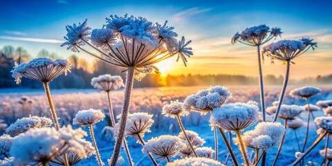 Poster - Frozen Winter Flowers in Calvert County, Maryland - Ice Crystals on Field Blooms